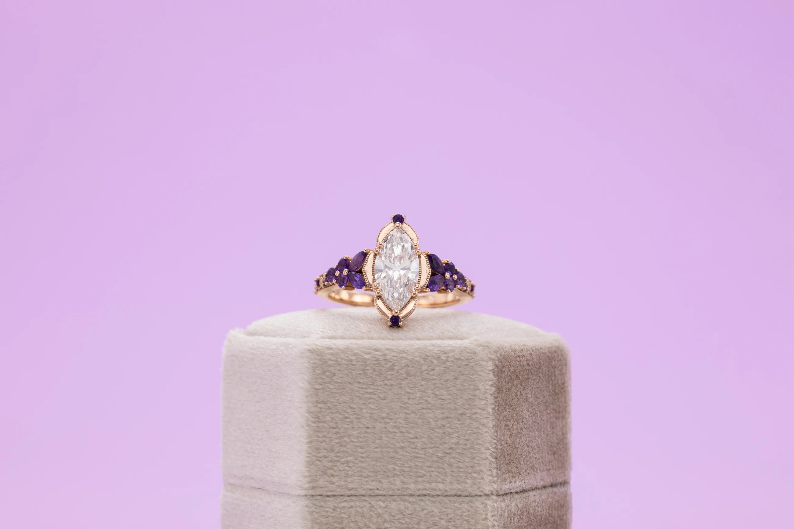 diamond amethyst wedding ring set
