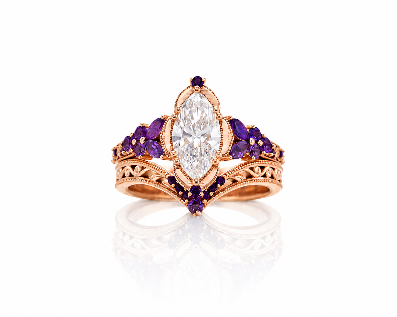 diamond and amethyst bridal ring set