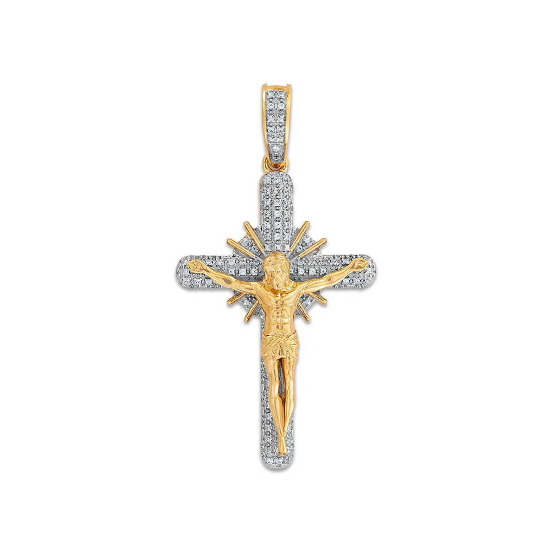 “diamond sunburst crucifix pendant for women”