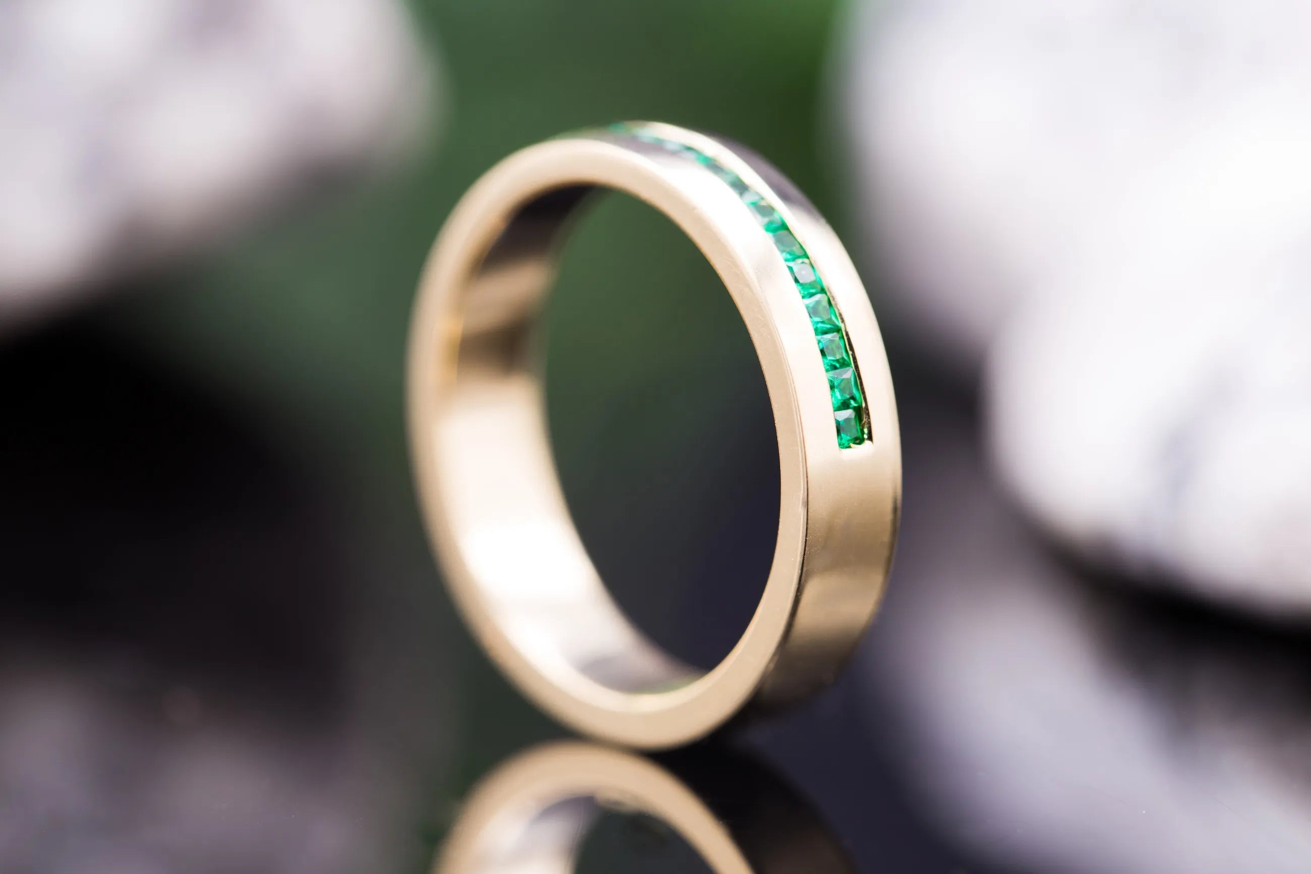 elegant green gemstone wedding ring everyday wear

stackable emerald wedding band minimalist style