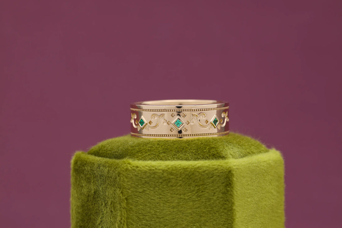 floral design emerald ring