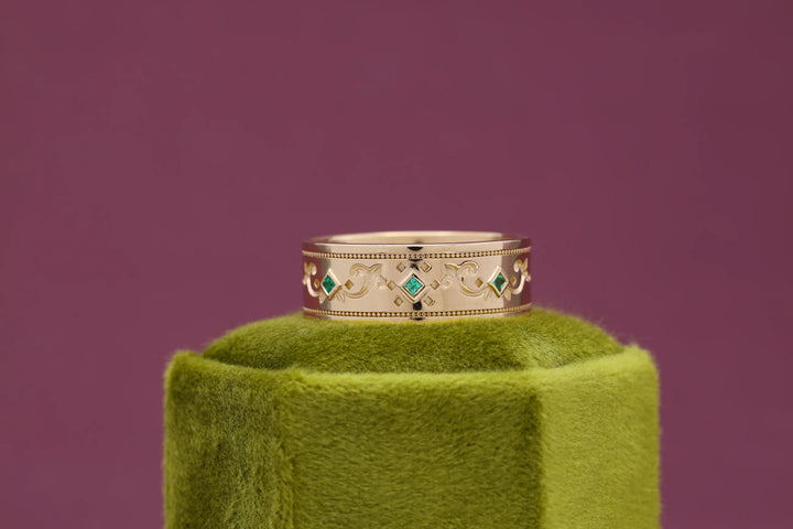 floral design emerald ring