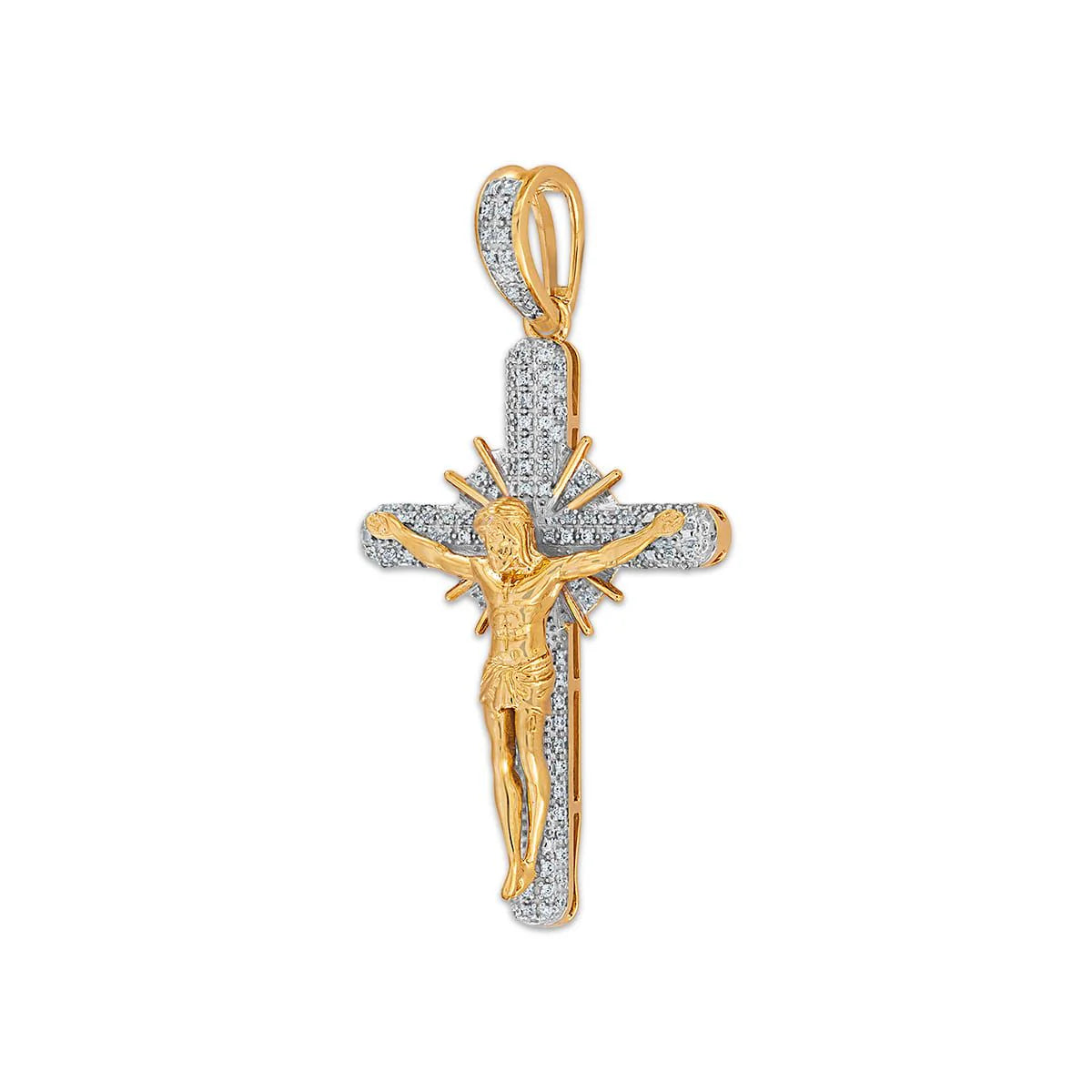 “gold crucifix necklace with radiant diamond design”