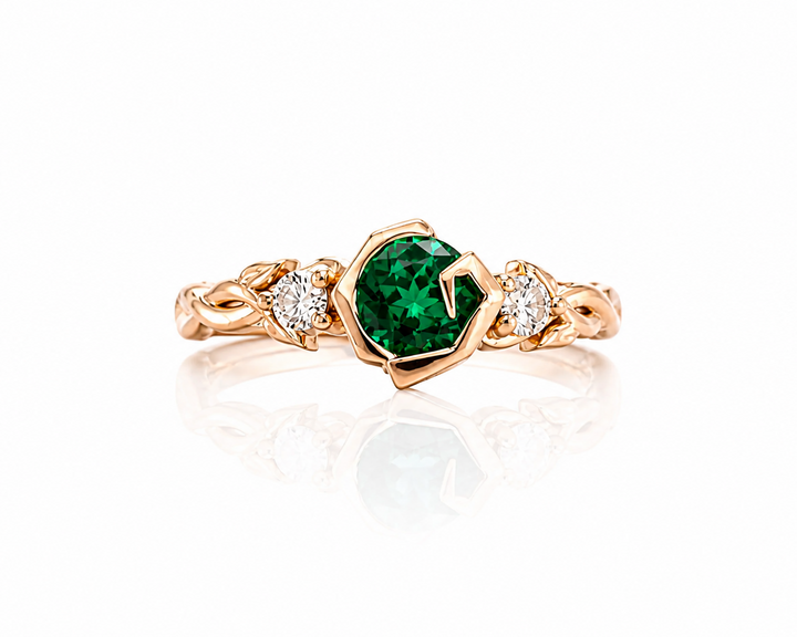 green emerald unique engagement ring