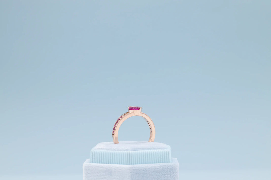handcrafted pink sapphire moon ring