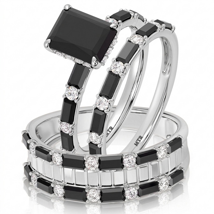 “interchangeable emerald and baguette black onyx trio jewelry set”