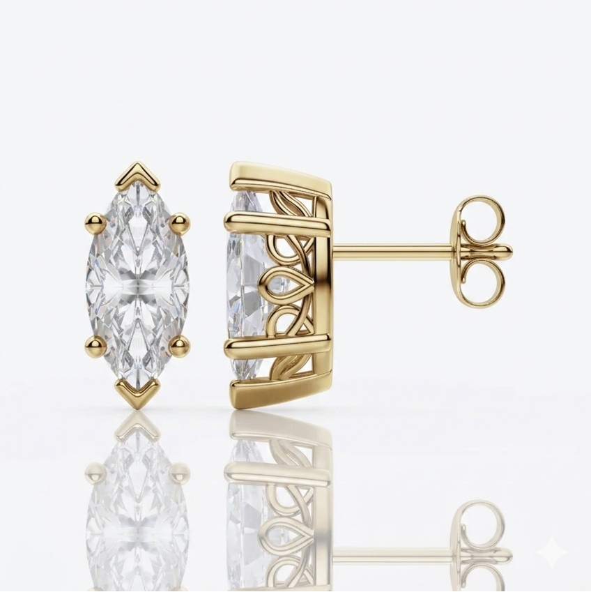 marquise diamond solitaire stud earrings