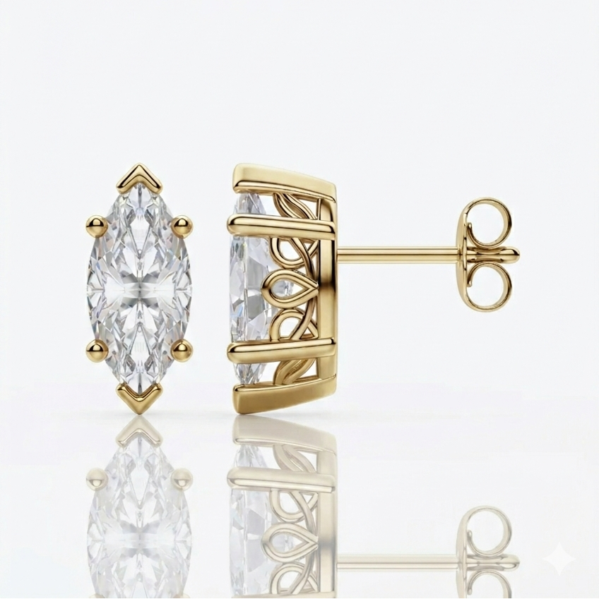 marquise diamond solitaire stud earrings