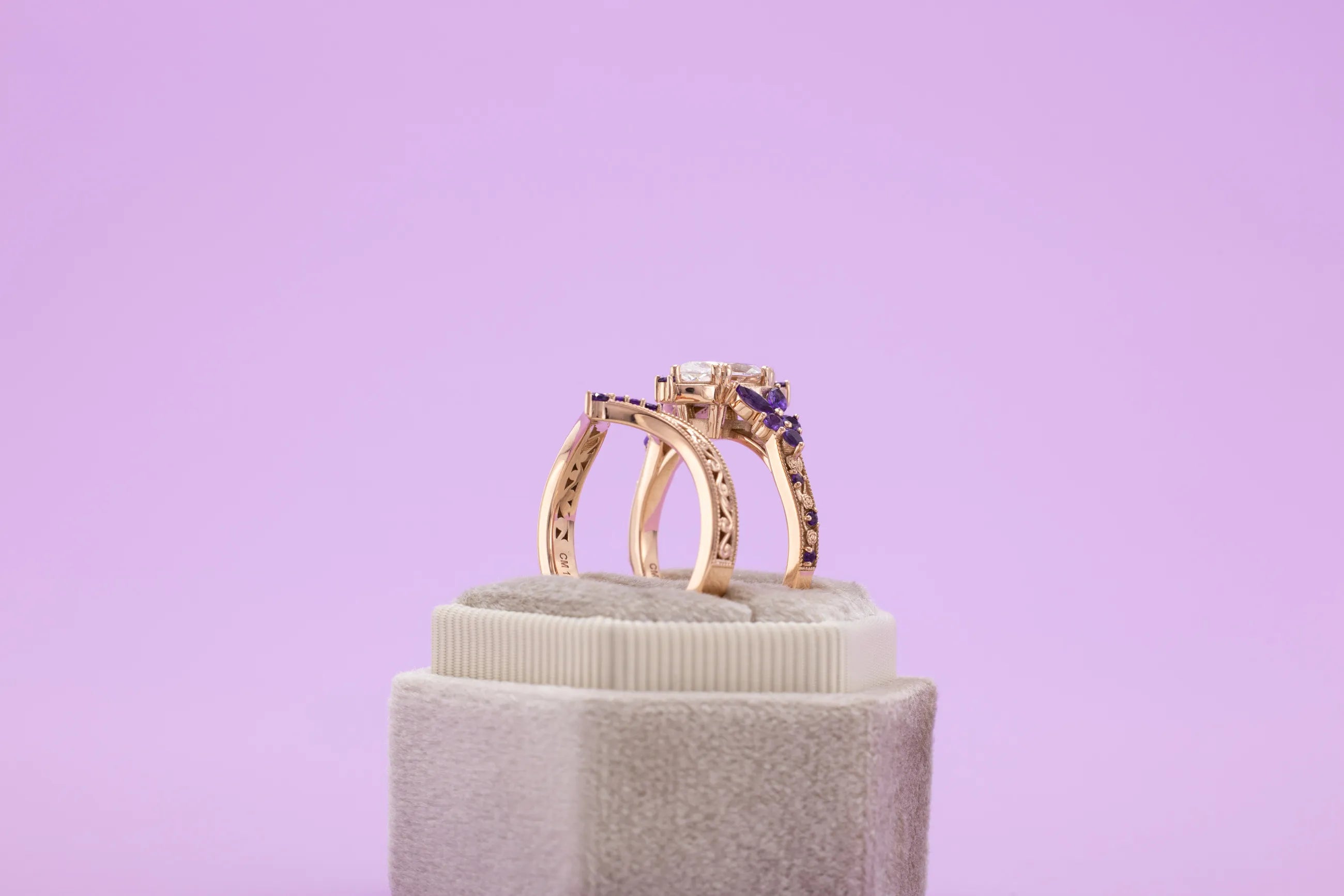 matching diamond and amethyst ring set