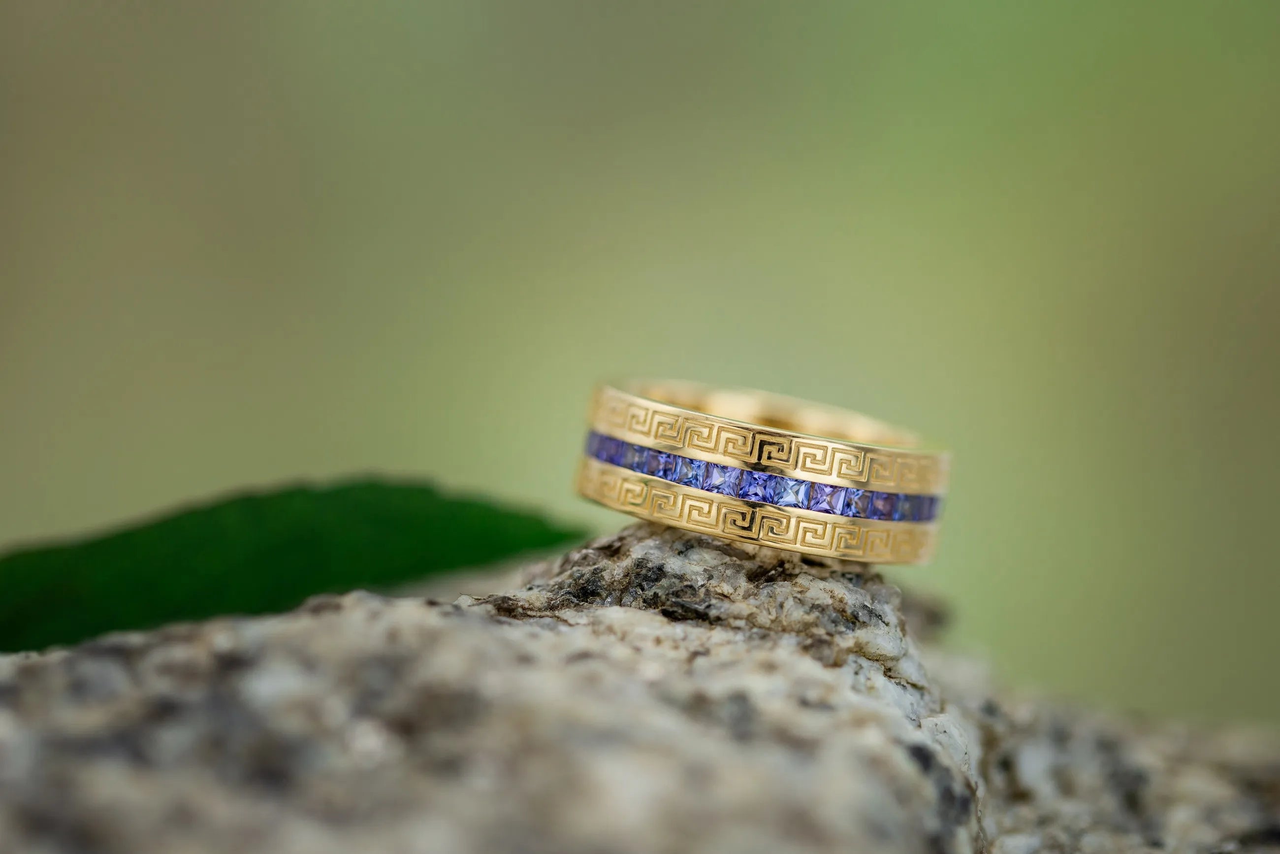 mens greek pattern sapphire ring