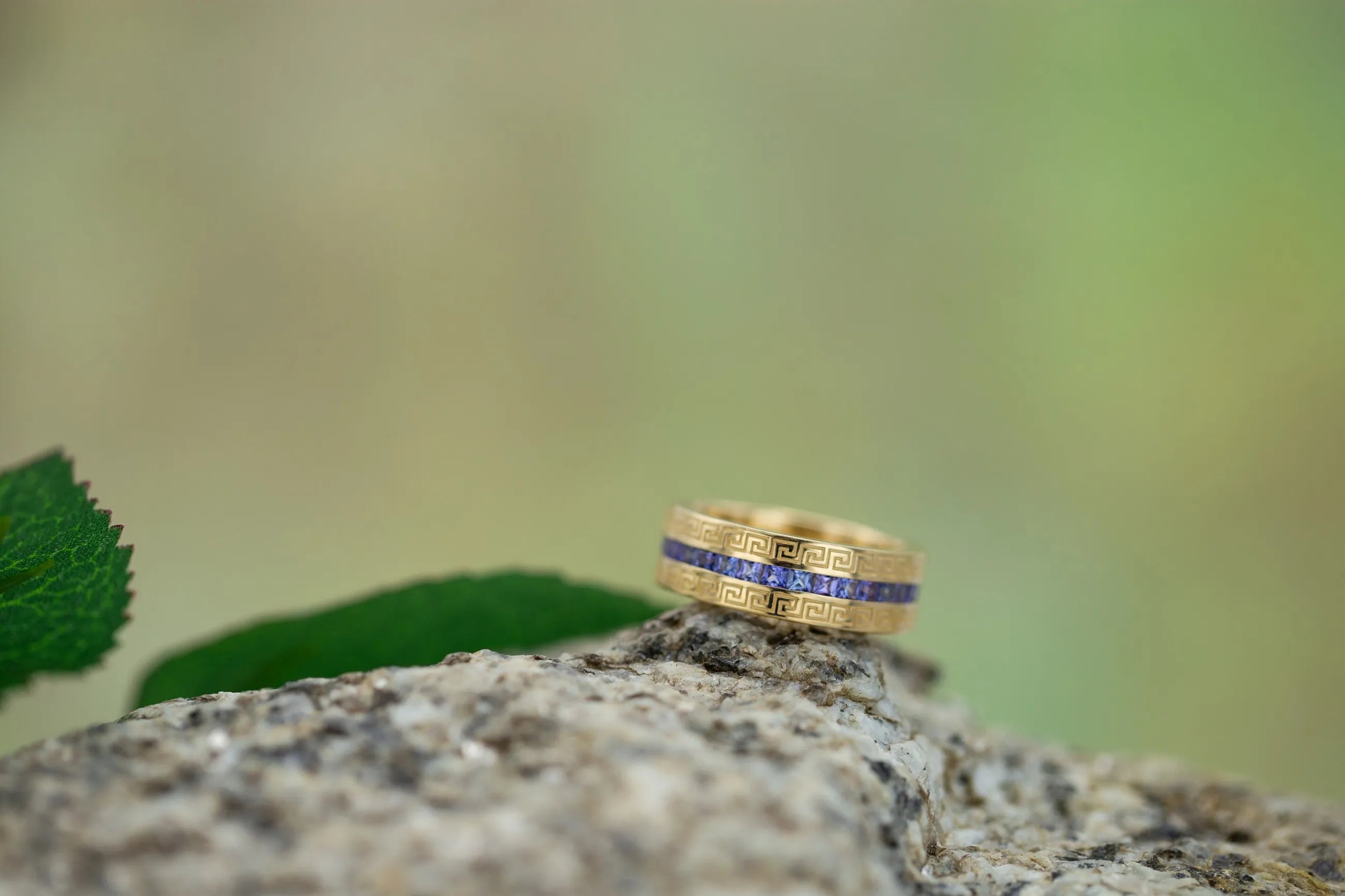 minimalist sapphire band on hand