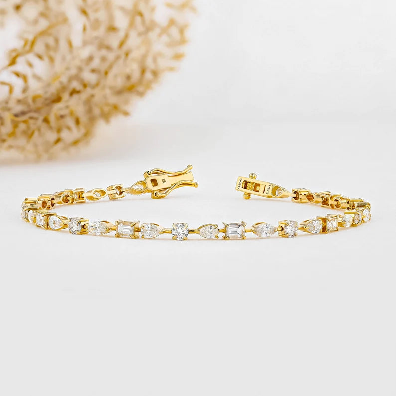 mixed cut diamond tennis bracelet