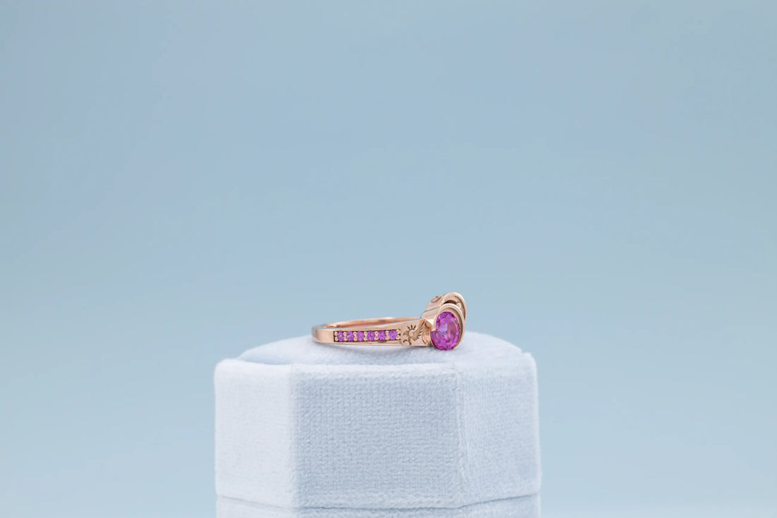 moon style pink sapphire proposal ring