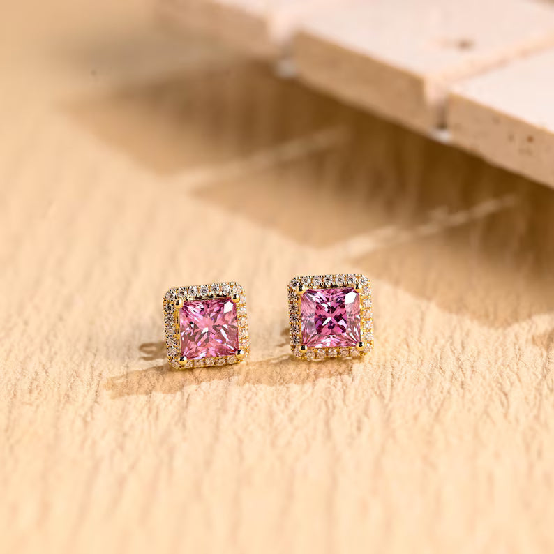 pink sapphire halo earrings for women