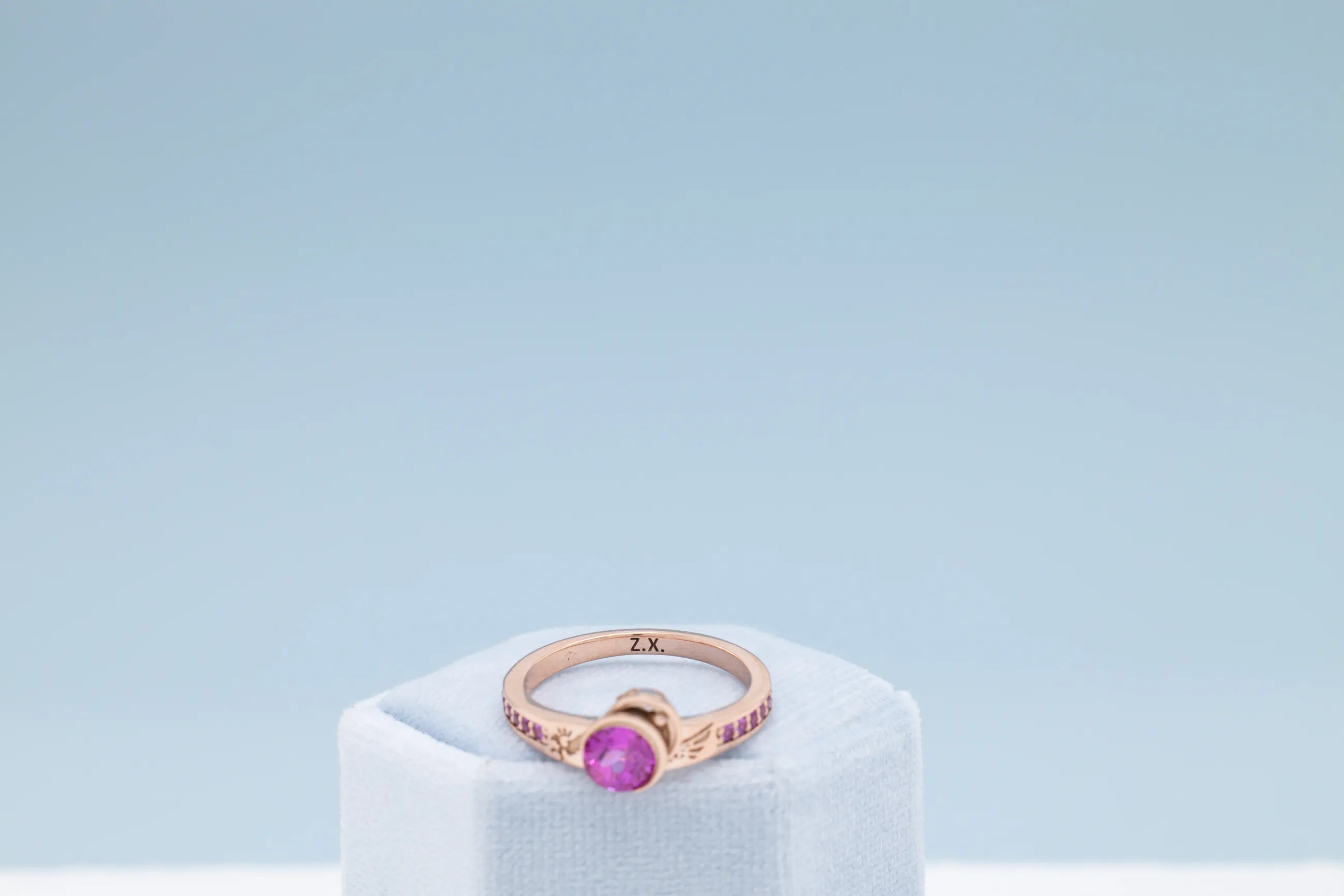 pink sapphire solitaire moon design ring