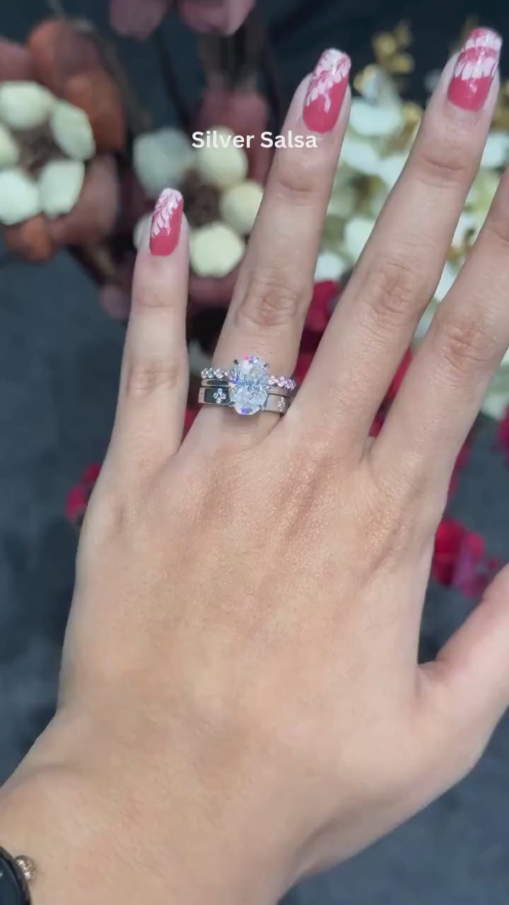 2.01Ct Oval Cut Diamond Flower Wedding Trio Ring Set