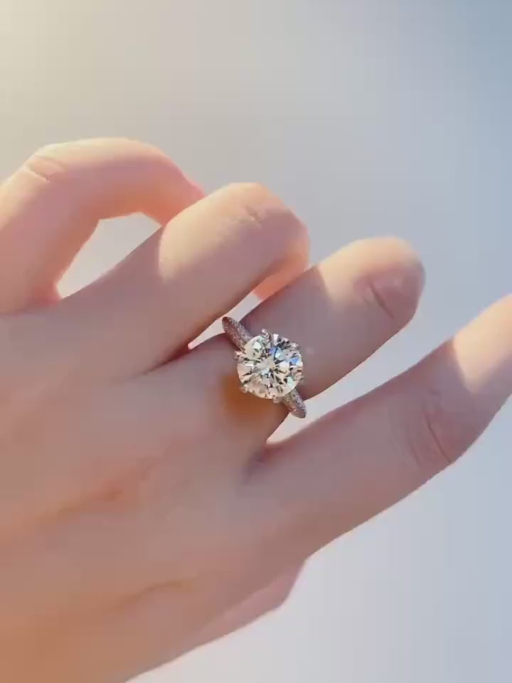 3Ct Round Cut Diamond Solitaire With Accent Engagement Ring