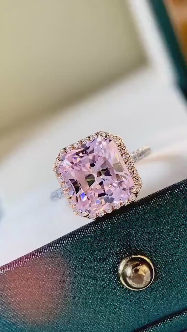 3.90Ct Asscher Cut Pink Sapphire & Diamond Halo Wedding Ring