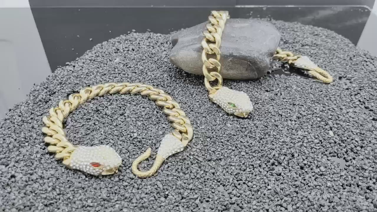 Men's 4Ct Marquise Cut Diamond Snake Head Cuban Link Bracelet