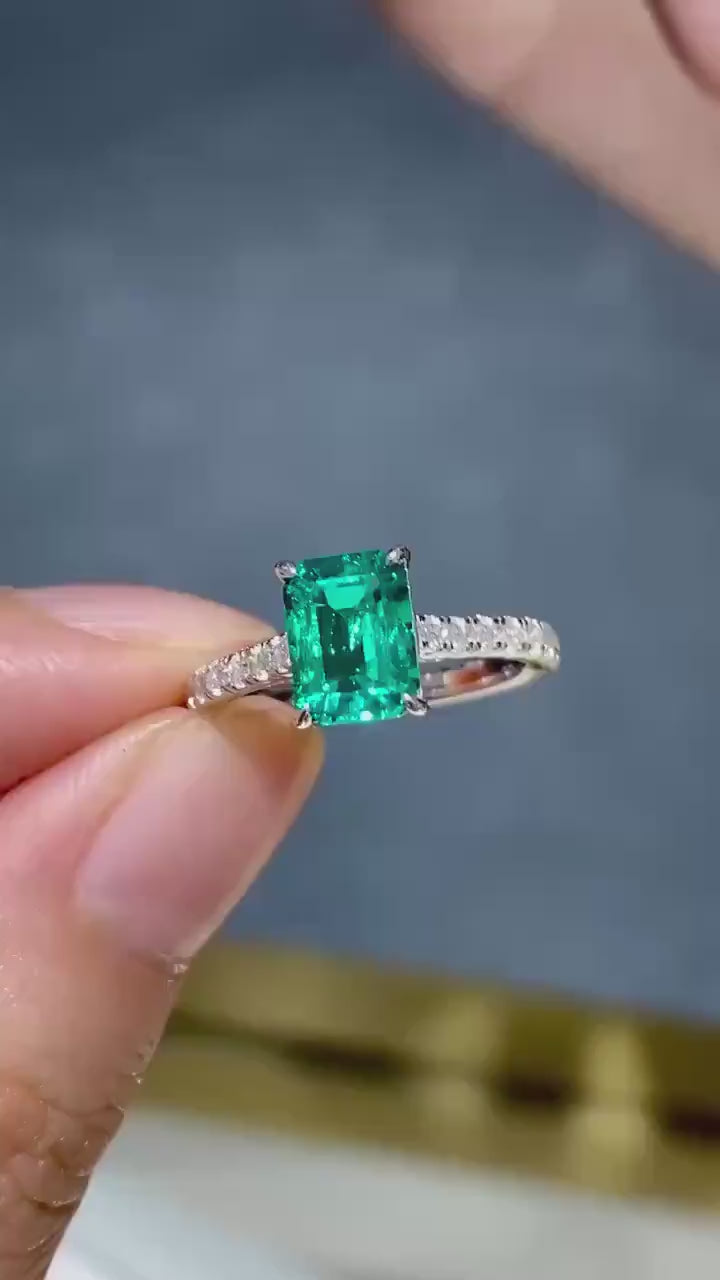 3.50Ct Emerald Cut Green Emerald Diamond Engagement Ring