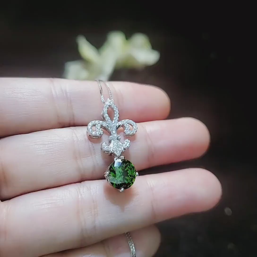 3Ct Round Cut Green Emerald & Diamond Teardrop Pendant For Her