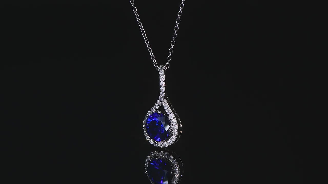 2Ct Round Cut Blue Sapphire & Diamond Halo Pendant For Her
