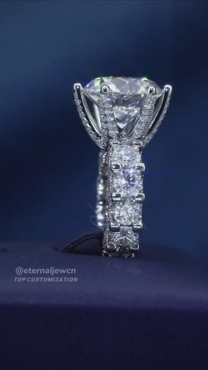 4Ct Round Cut Pave Halo Round Cut VVS1 Diamond Engagement Ring