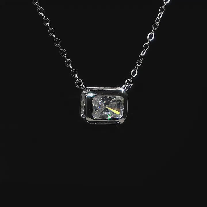 Natural Moissanite 2Ct Emerald Cut Bezel Set Pendant For Women's Solid 14K Gold