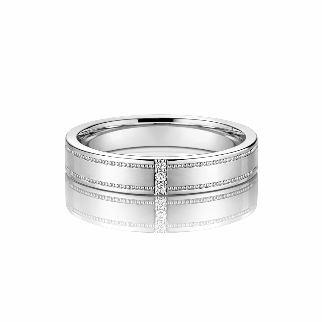 three stone diamond men’s wedding band